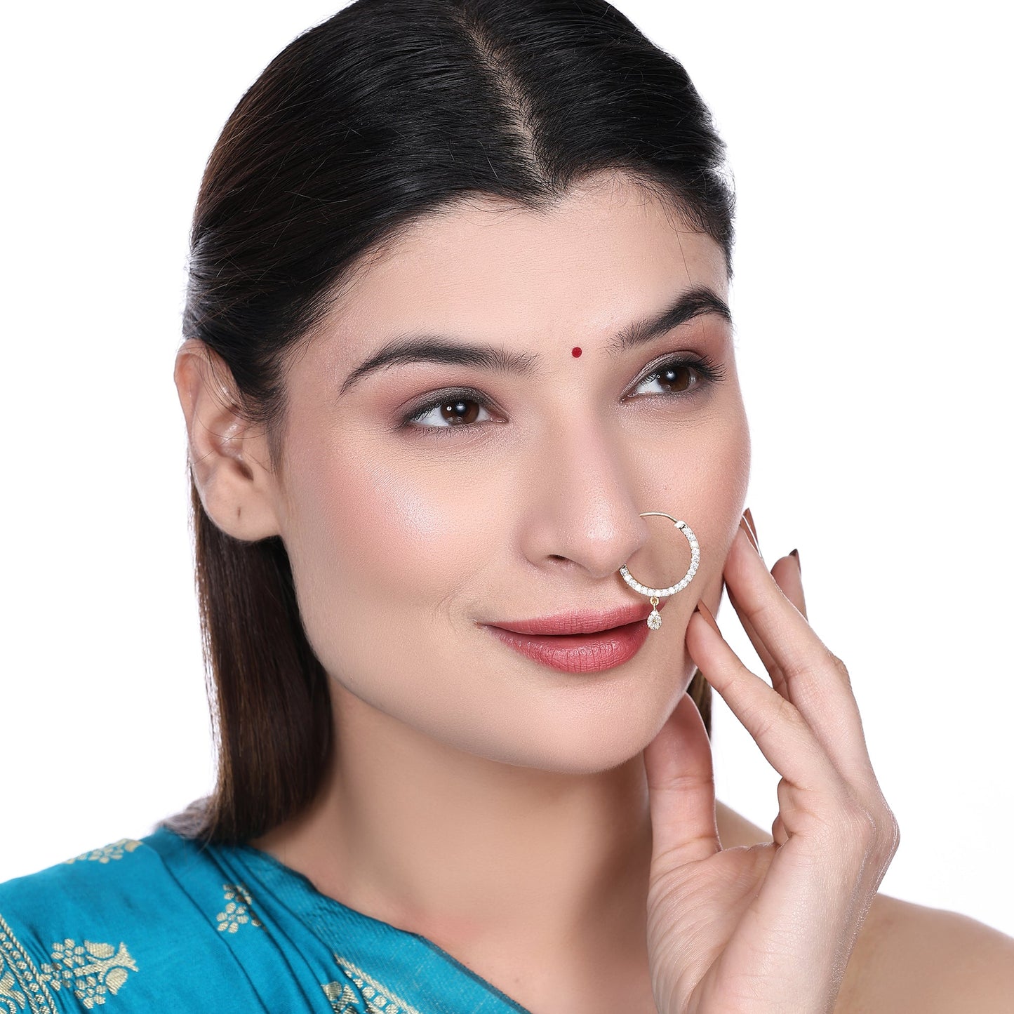 Opal Touch - White CZ Gold Nose Pin - Nose pin