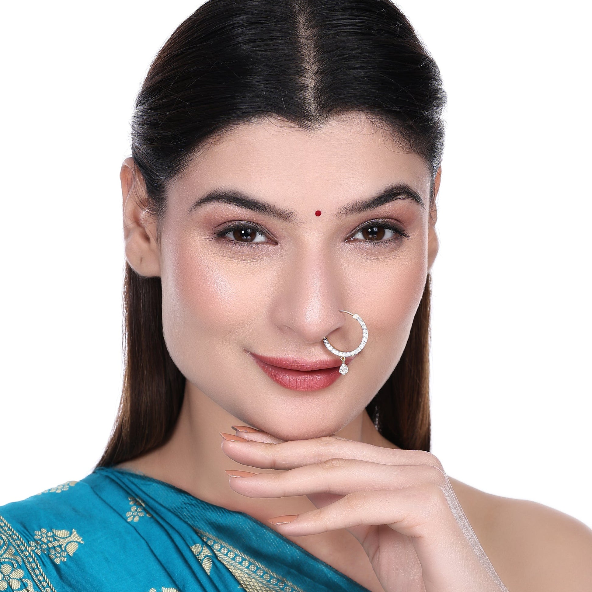 Opal Touch - White CZ Gold Nose Pin - Nose pin