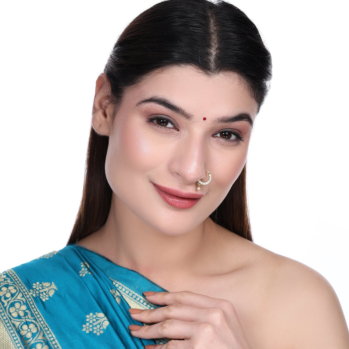 Opal Touch - White CZ Gold Nose Pin - Nose pin