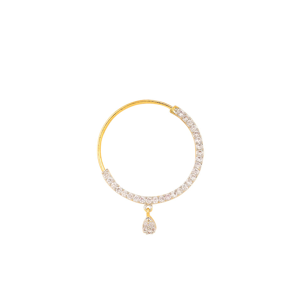 Opal Touch - White CZ Gold Silver Nose Pin - Nose pin