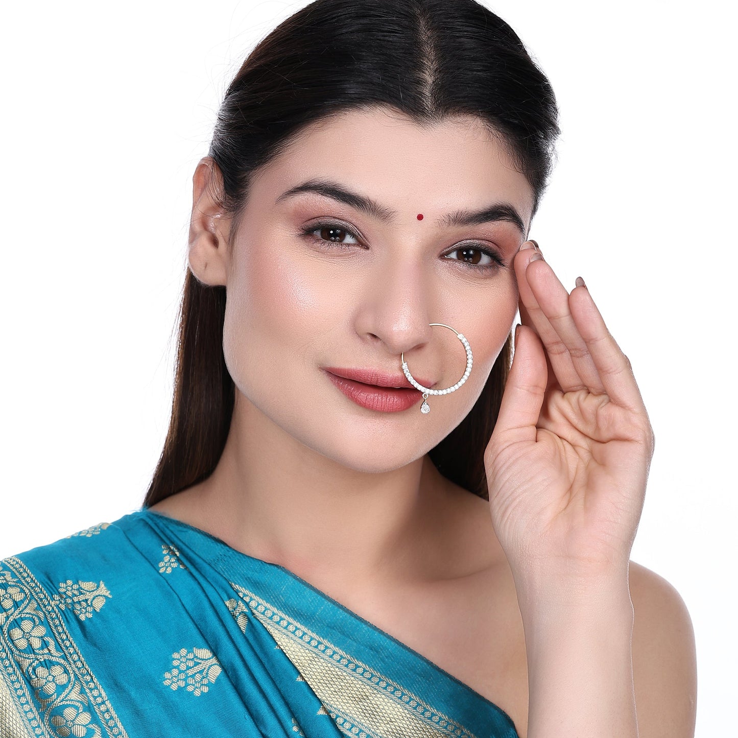 Opal Touch - White CZ Gold Silver Nose Pin - Nose pin