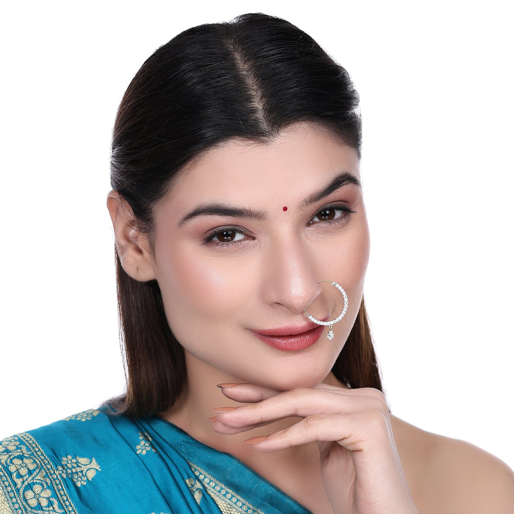 Opal Touch - White CZ Gold Silver Nose Pin - Nose pin