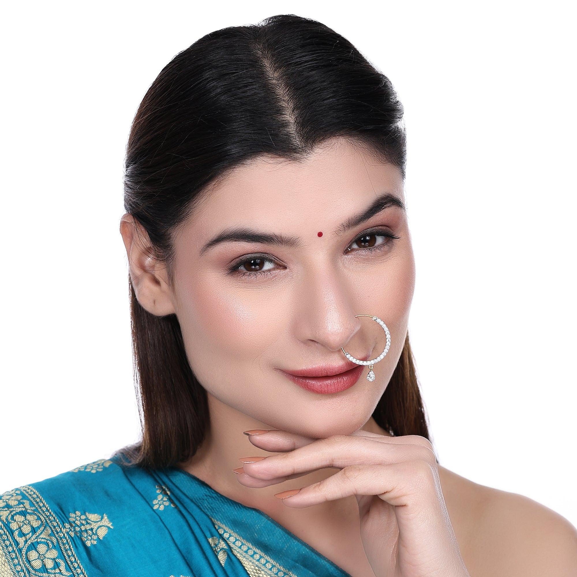 Opal Touch - White CZ Gold Silver Nose Pin - Nose pin