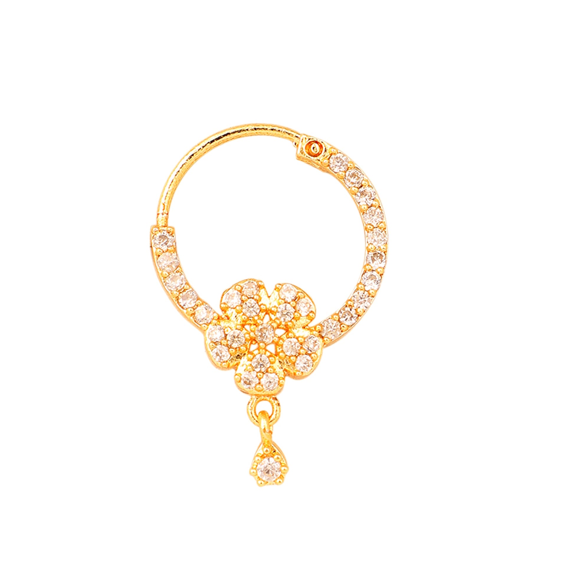 Opal Touch - White Gold Floral Nose Pin - Nose pin