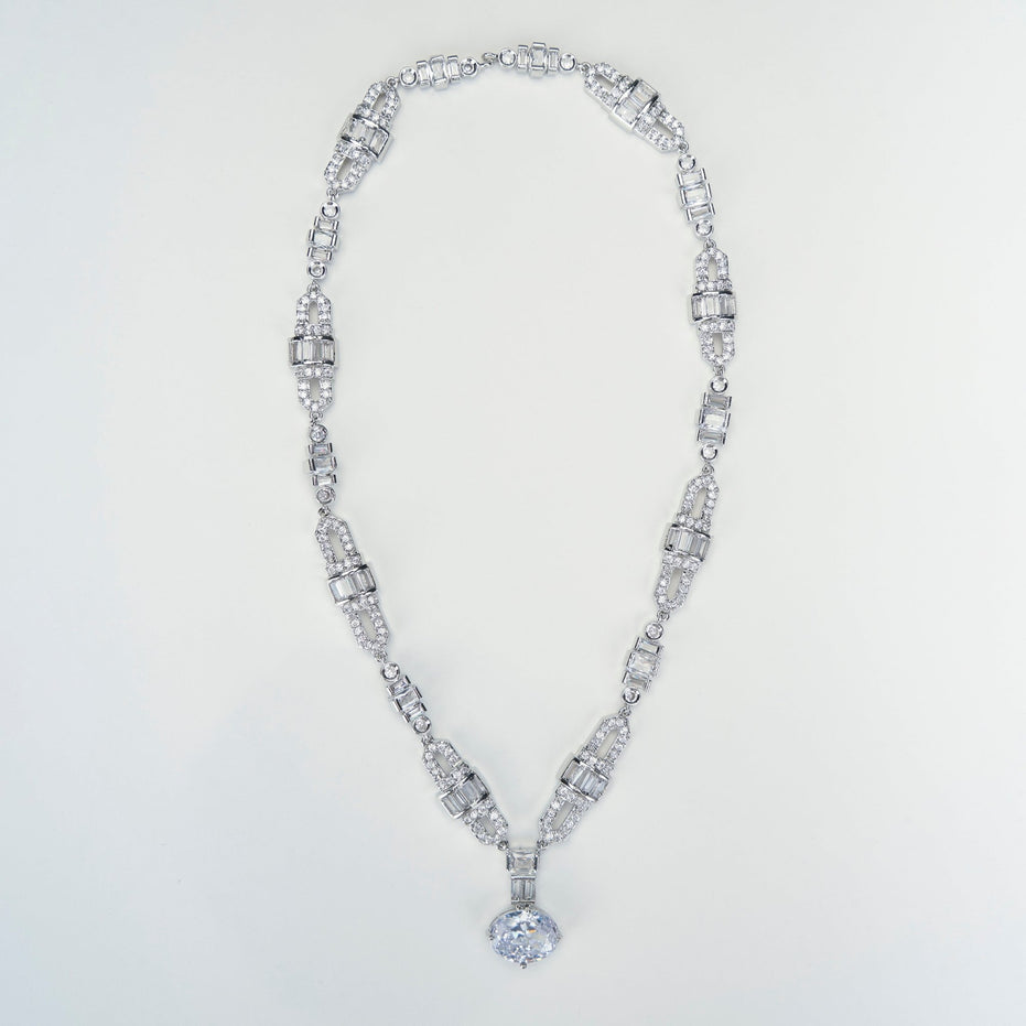 Opal Touch - White Rhodium Elegance Necklace - Necklace