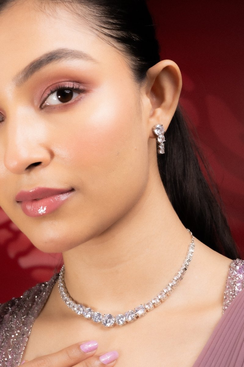 Whitney - Silver Cubic Zirconia Bridal Jewelry Set - Opal Touch