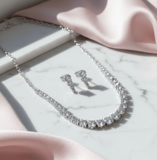 Whitney - Silver Cubic Zirconia Bridal Jewelry Set - Opal Touch