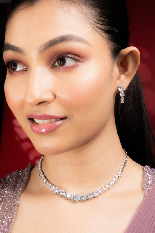 Whitney - Silver Cubic Zirconia Bridal Jewelry Set - Opal Touch