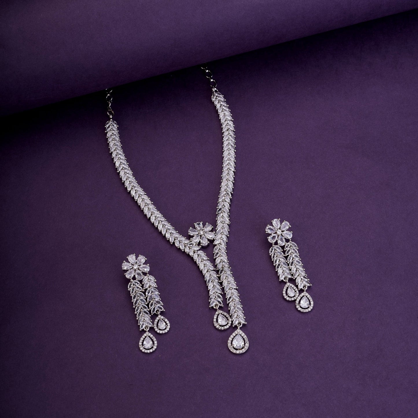 Necklace - Zig Zag CZ Rhodium Necklace - Opal Touch