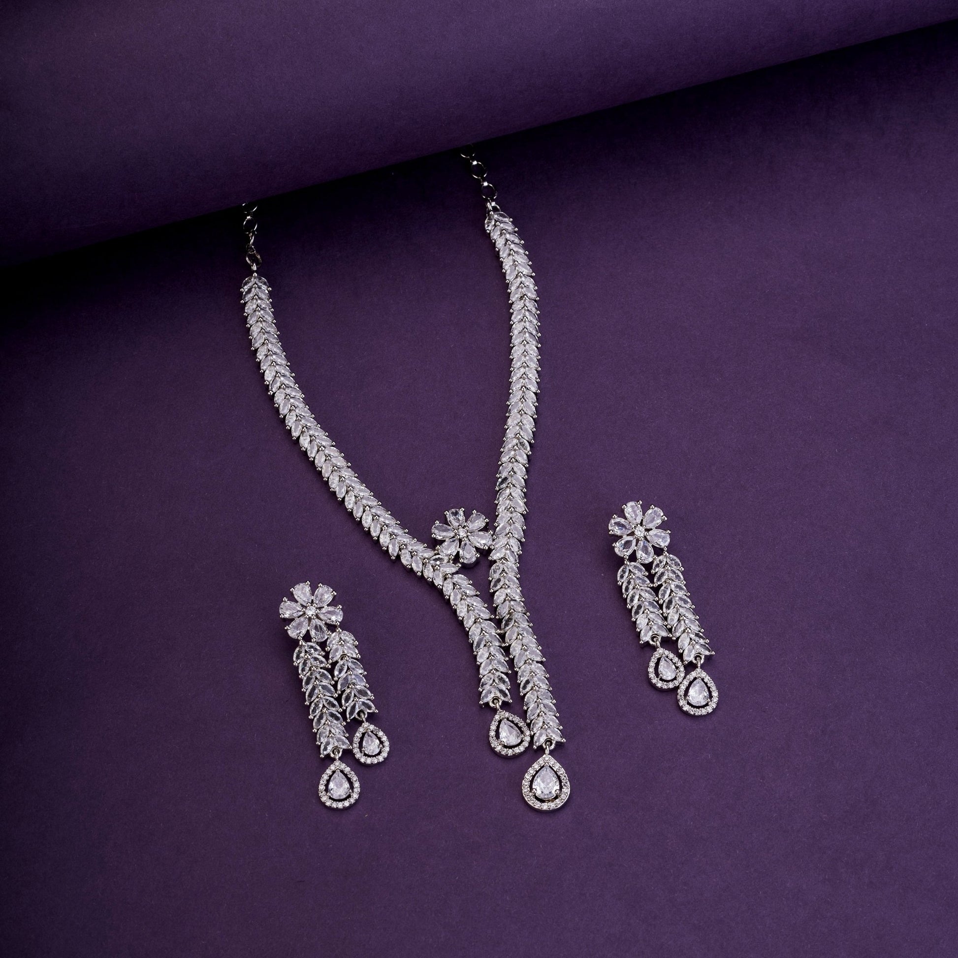 Necklace - Zig Zag CZ Rhodium Necklace - Opal Touch