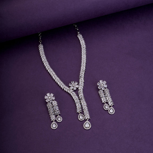 Necklace - Zig Zag CZ Rhodium Necklace - Opal Touch