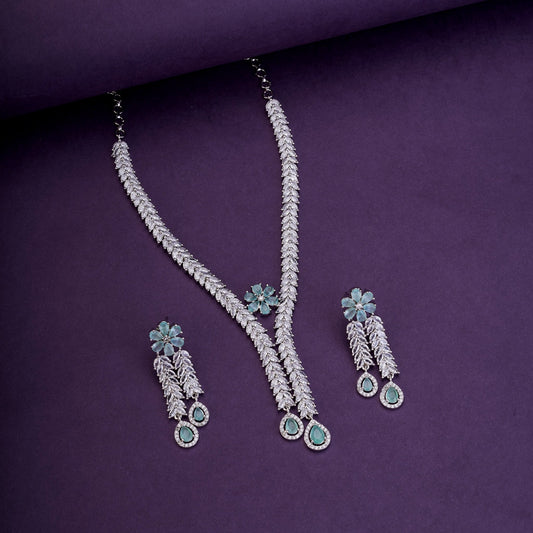 Necklace - Zig Zag CZ Rhodium Necklace - Opal Touch