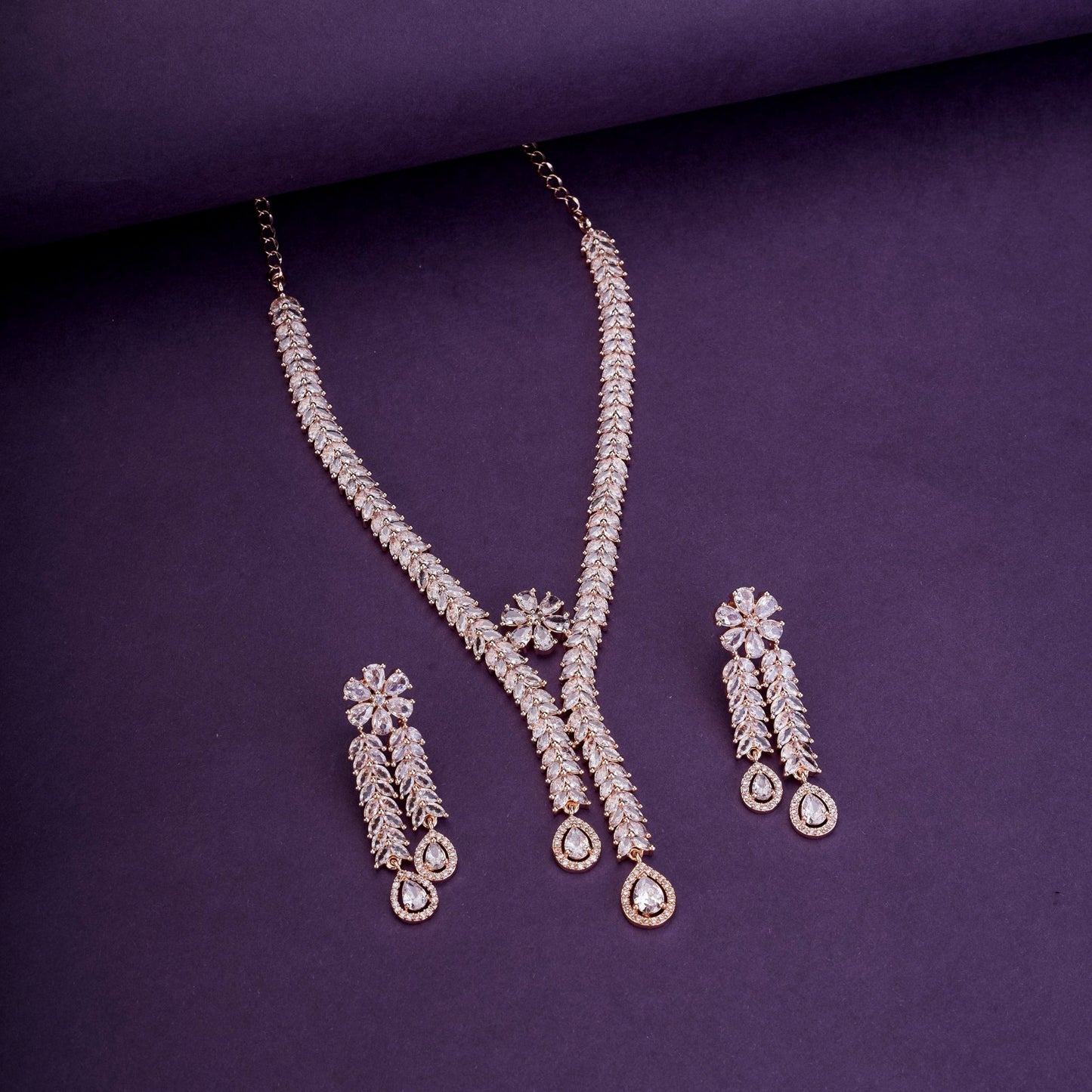 Necklace - Zig Zag CZ Rose Gold Necklace - Opal Touch