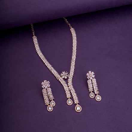Necklace - Zig Zag CZ Rose Gold Necklace - Opal Touch