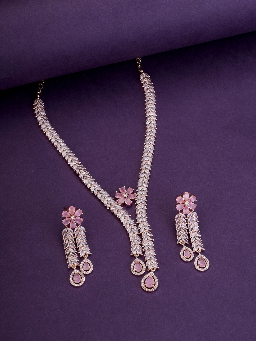 Necklace - Zig Zag CZ Rose Gold Necklace - Opal Touch