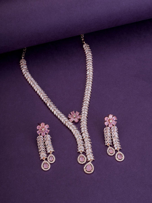 Necklace - Zig Zag CZ Rose Gold Necklace - Opal Touch