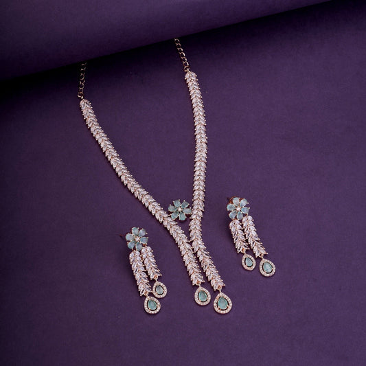 Necklace - Zig Zag CZ Rose Gold Necklace - Opal Touch