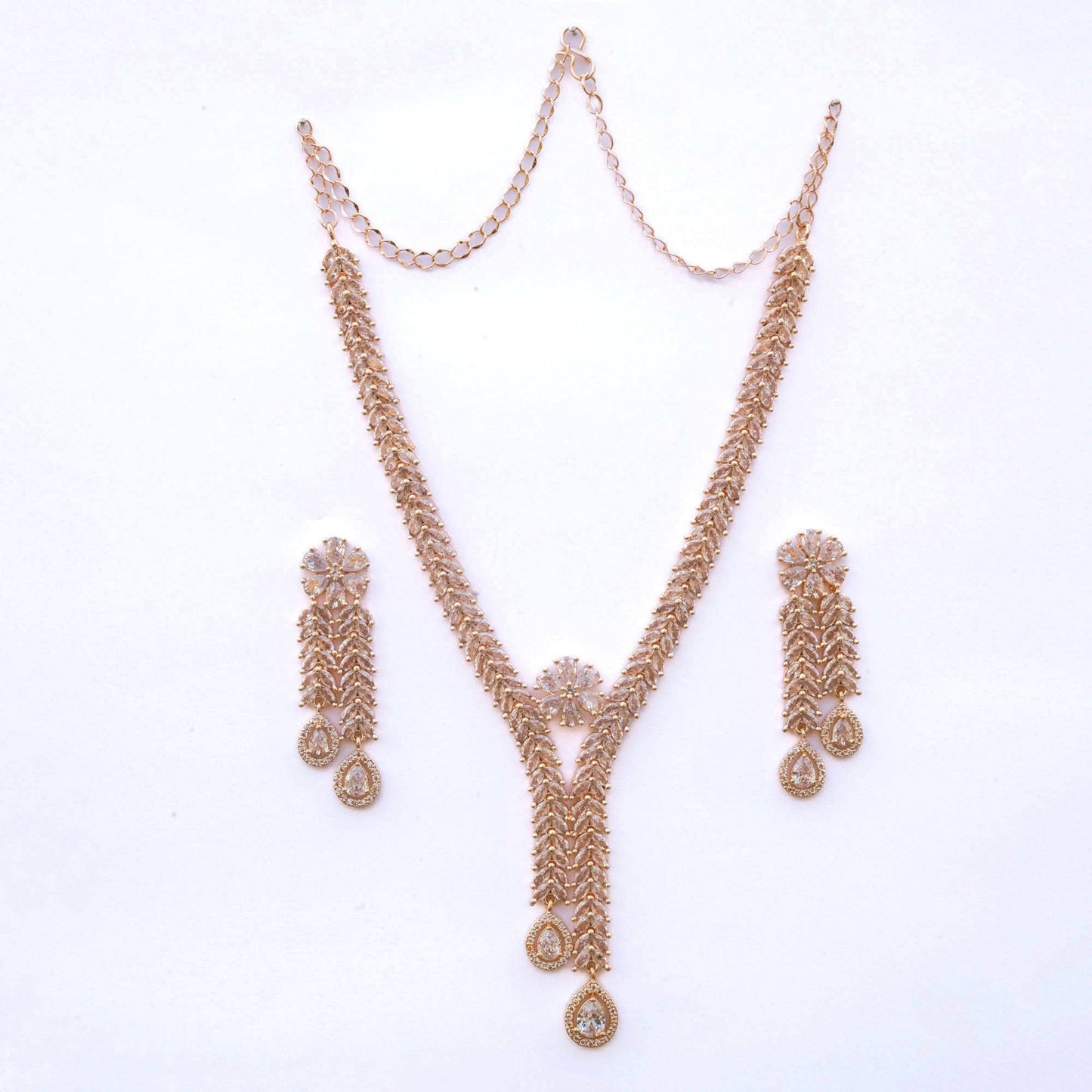 Necklace - Zig Zag CZ Rose Gold Necklace - Opal Touch