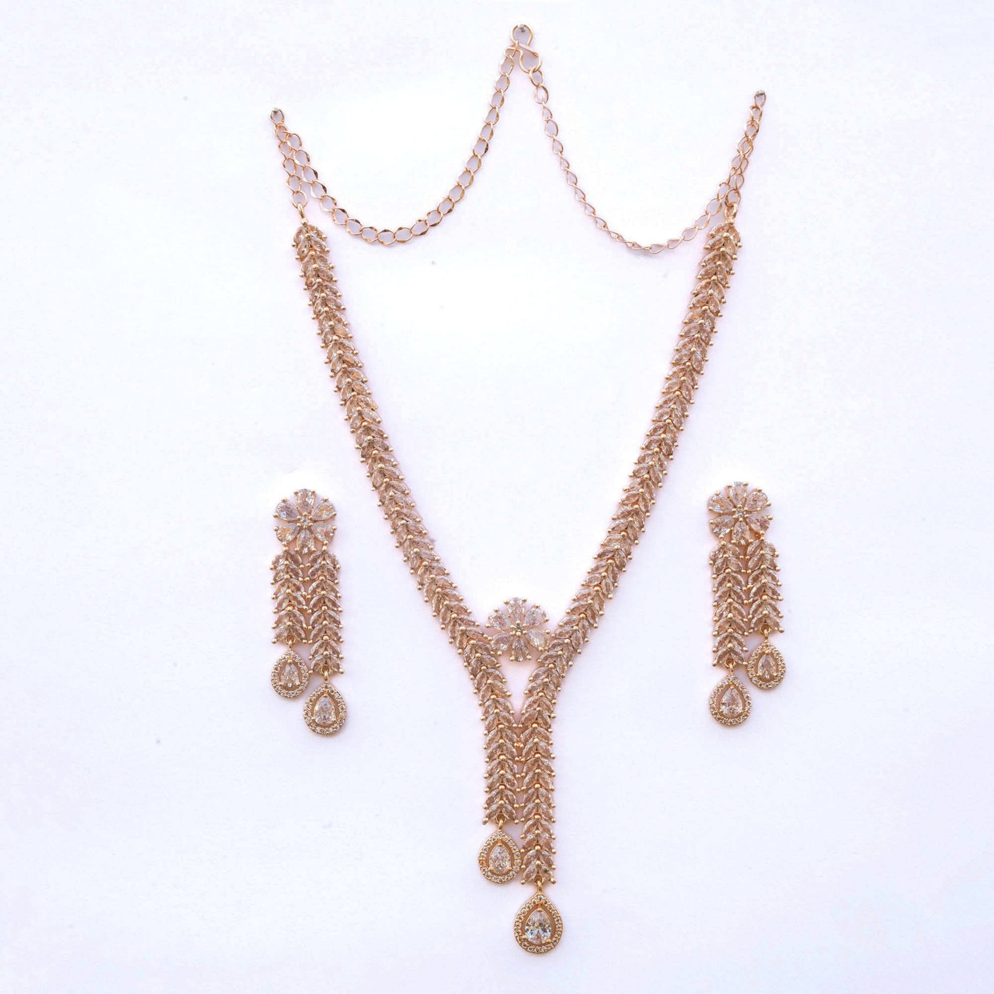 Necklace - Zig Zag CZ Rose Gold Necklace - Opal Touch