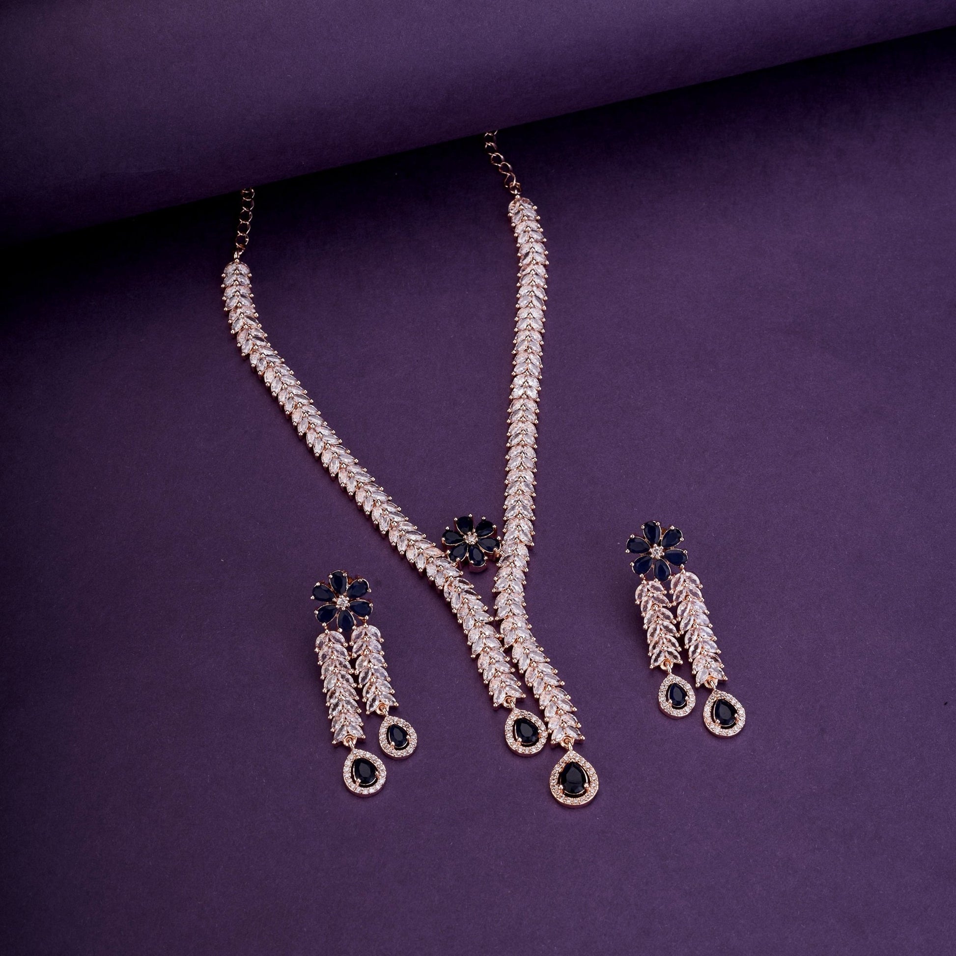 Necklace - Zig Zag CZ Rose Gold Necklace - Opal Touch