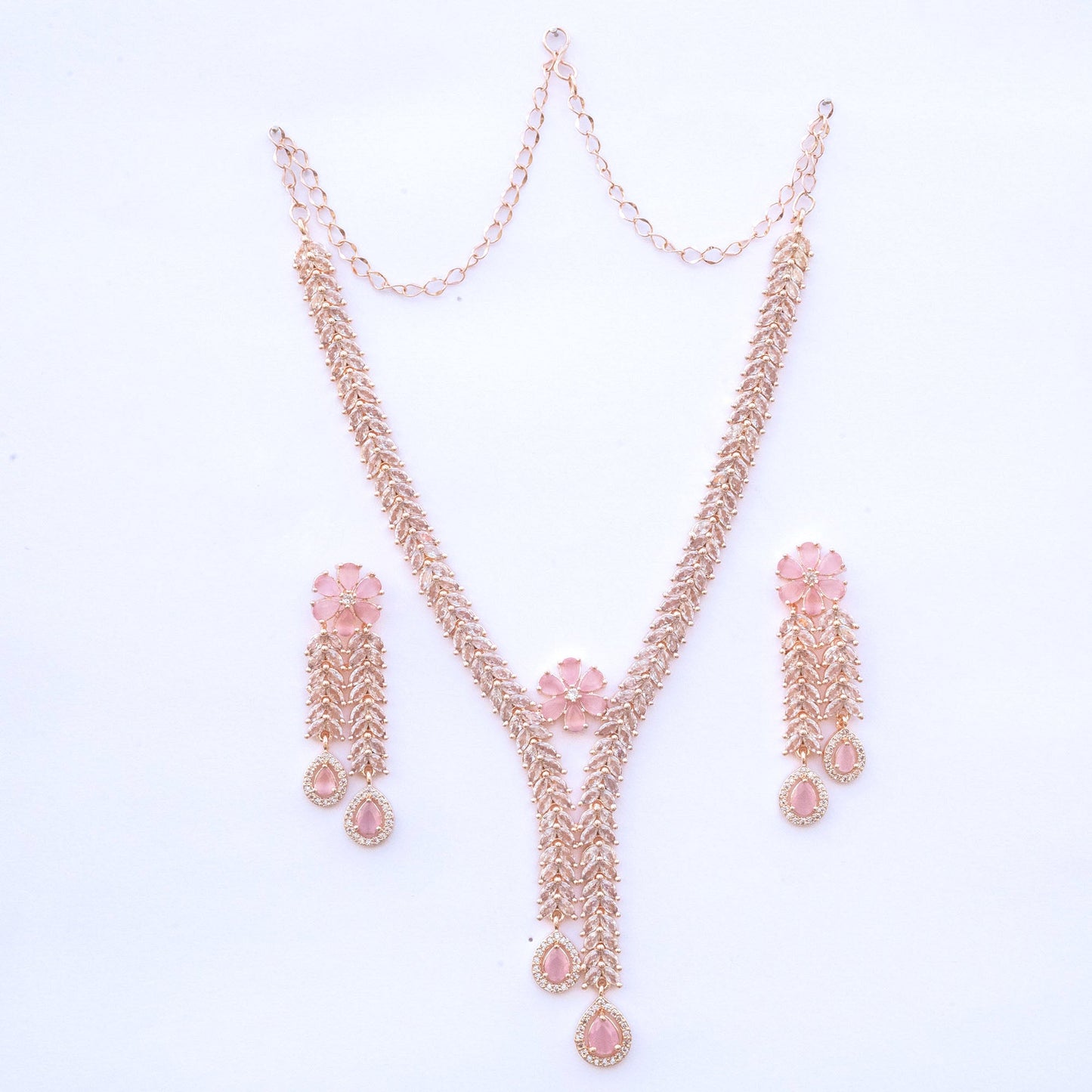 Necklace - Zig Zag CZ Rose Gold Necklace - Opal Touch