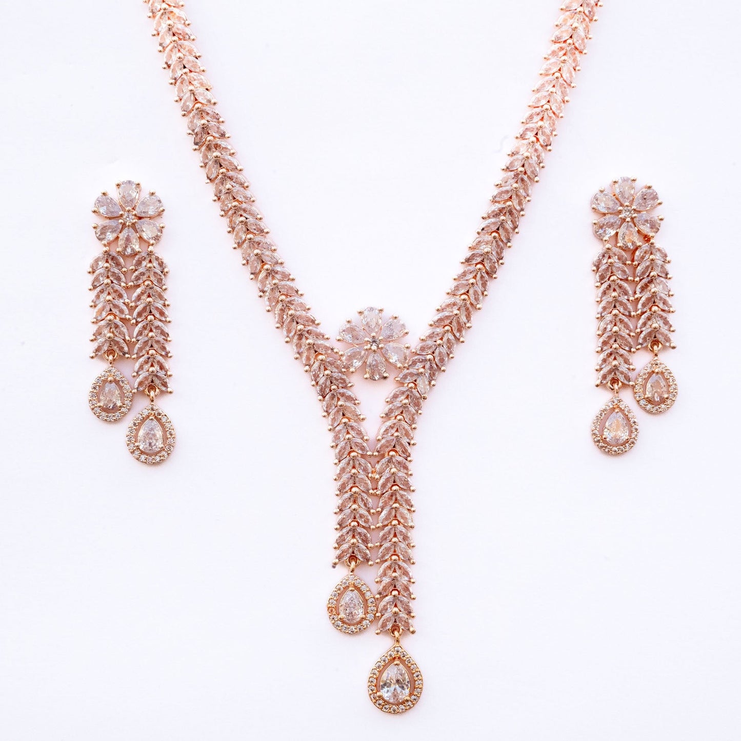 Necklace - Zig Zag CZ Rose Gold Necklace - Opal Touch