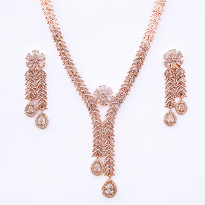 Necklace - Zig Zag CZ Rose Gold Necklace - Opal Touch