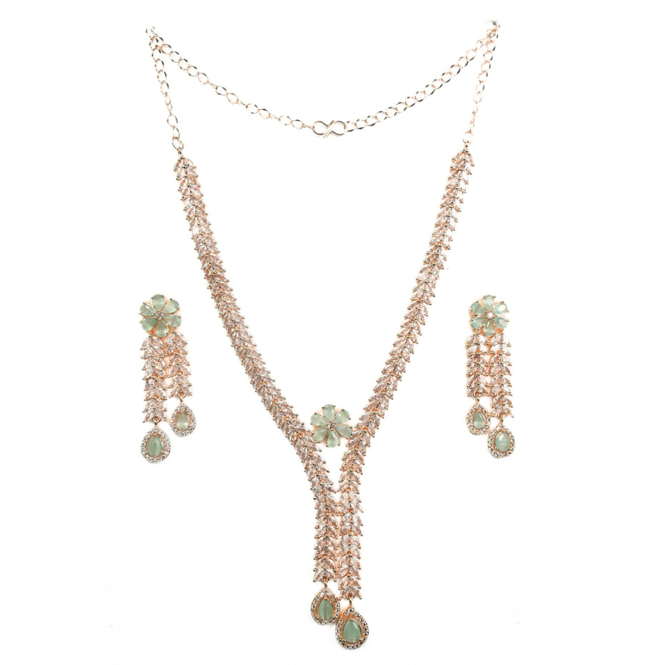 Necklace - Zig Zag CZ Rose Gold Necklace - Opal Touch