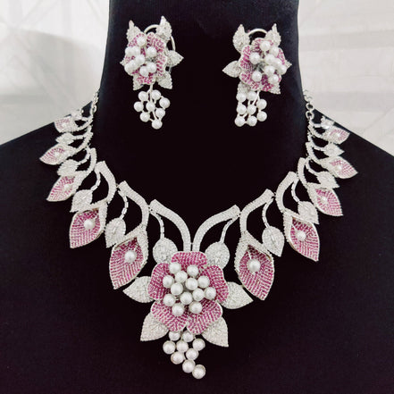 Opal Touch - Enchanting Flower Petals Rhodium Necklace - Necklace