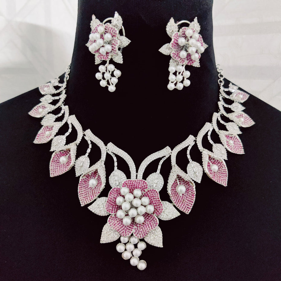 Opal Touch - Enchanting Flower Petals Rhodium Necklace - Necklace