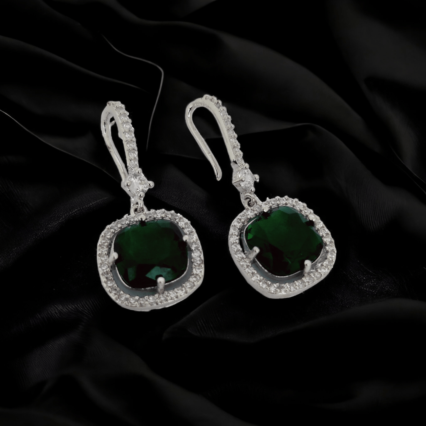 Opal Touch - Square Rhodium Hook Back Earrings - Earrings