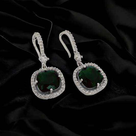 Opal Touch - Square Rhodium Hook Back Earrings - Earrings