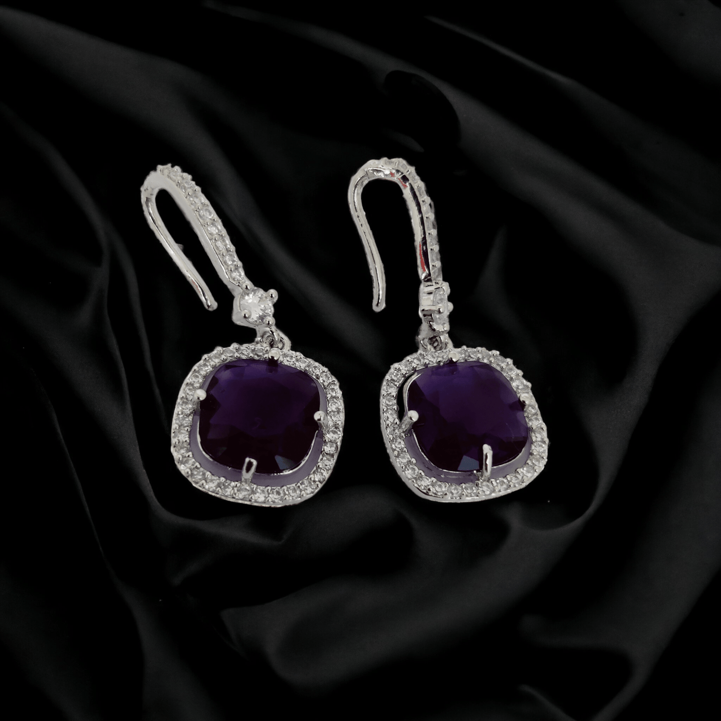 Opal Touch - Square Rhodium Hook Back Earrings - Earrings