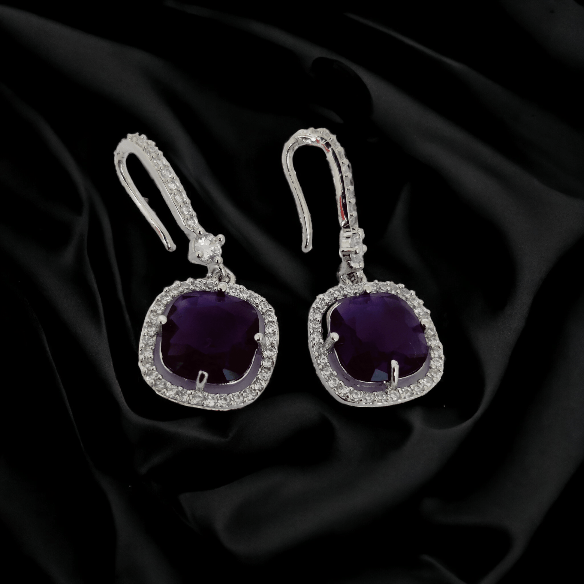 Opal Touch - Square Rhodium Hook Back Earrings - Earrings