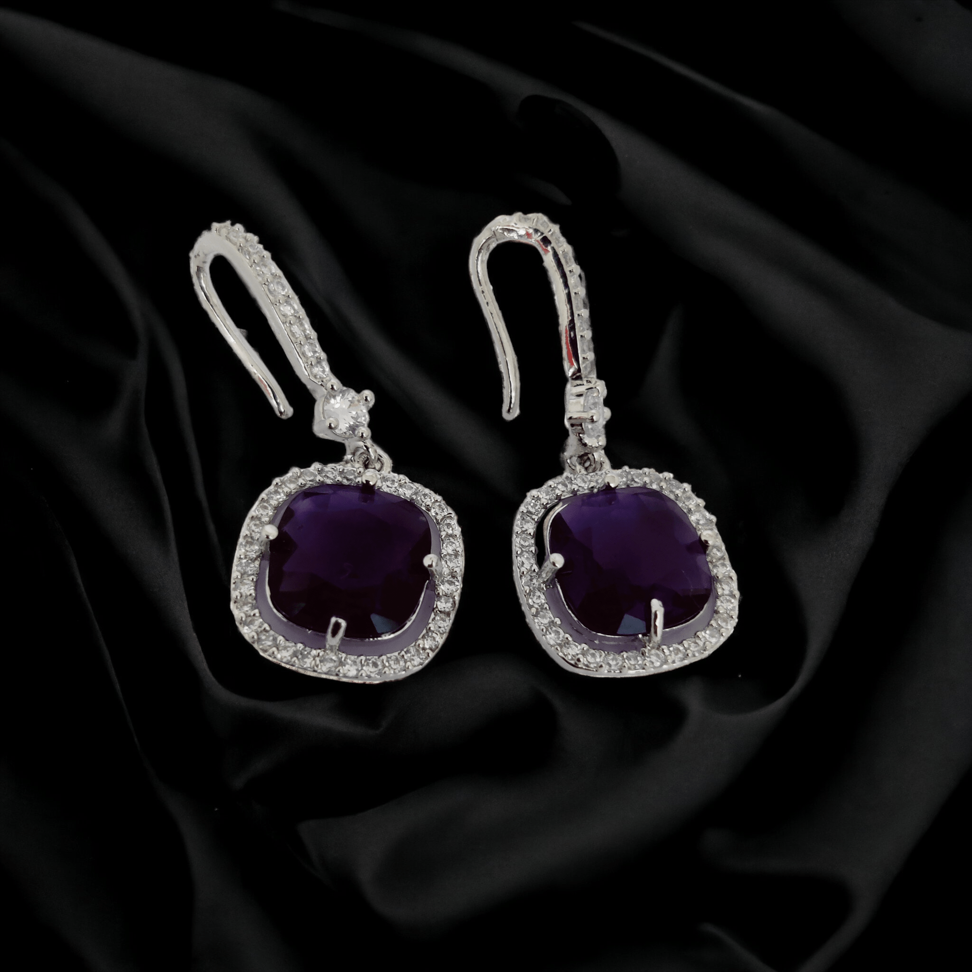 Opal Touch - Square Rhodium Hook Back Earrings - Earrings