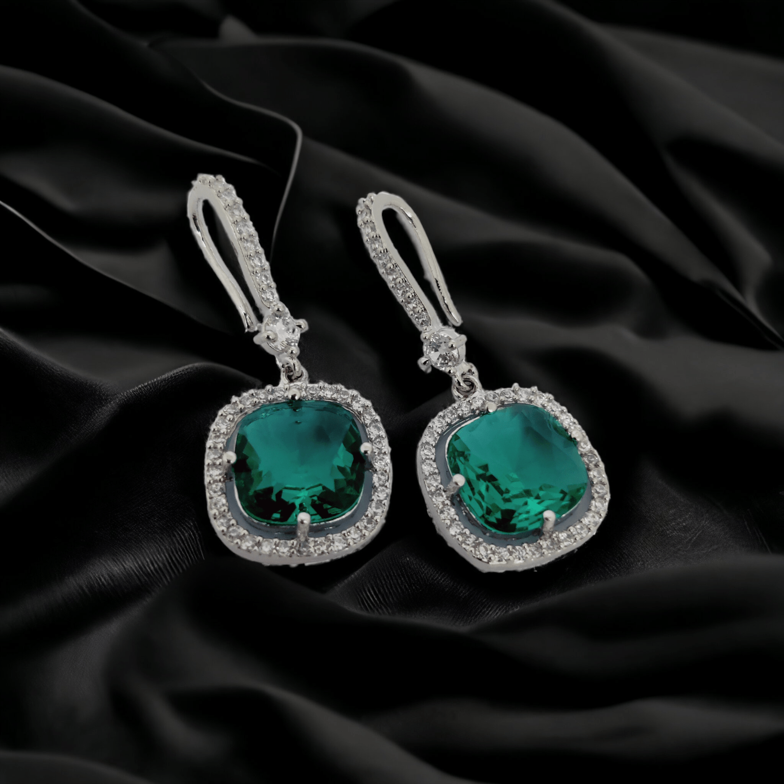 Opal Touch - Square Rhodium Hook Back Earrings - Earrings