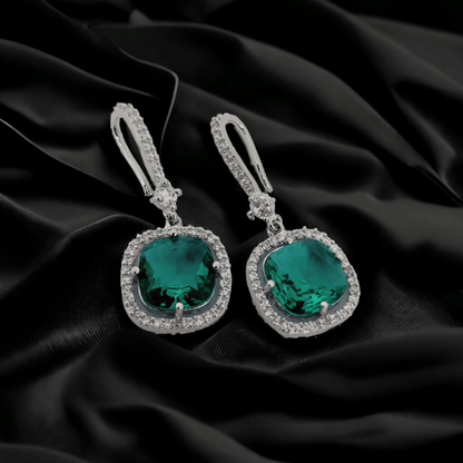 Opal Touch - Square Rhodium Hook Back Earrings - Earrings