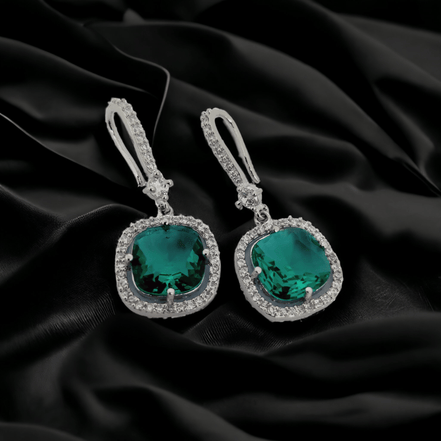 Opal Touch - Square Rhodium Hook Back Earrings - Earrings
